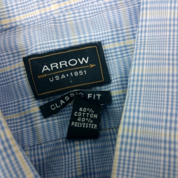 Arrow Wrinkle Free Classic Fit Blue Plaid Shirt 16 - Picture 5 of 7